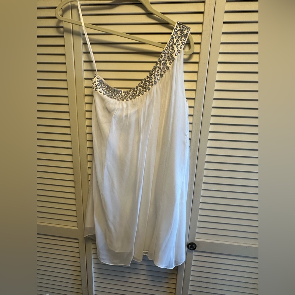NWT Calvin Klein size 8 whitejeweled one shoulder mini dress *has flaws*